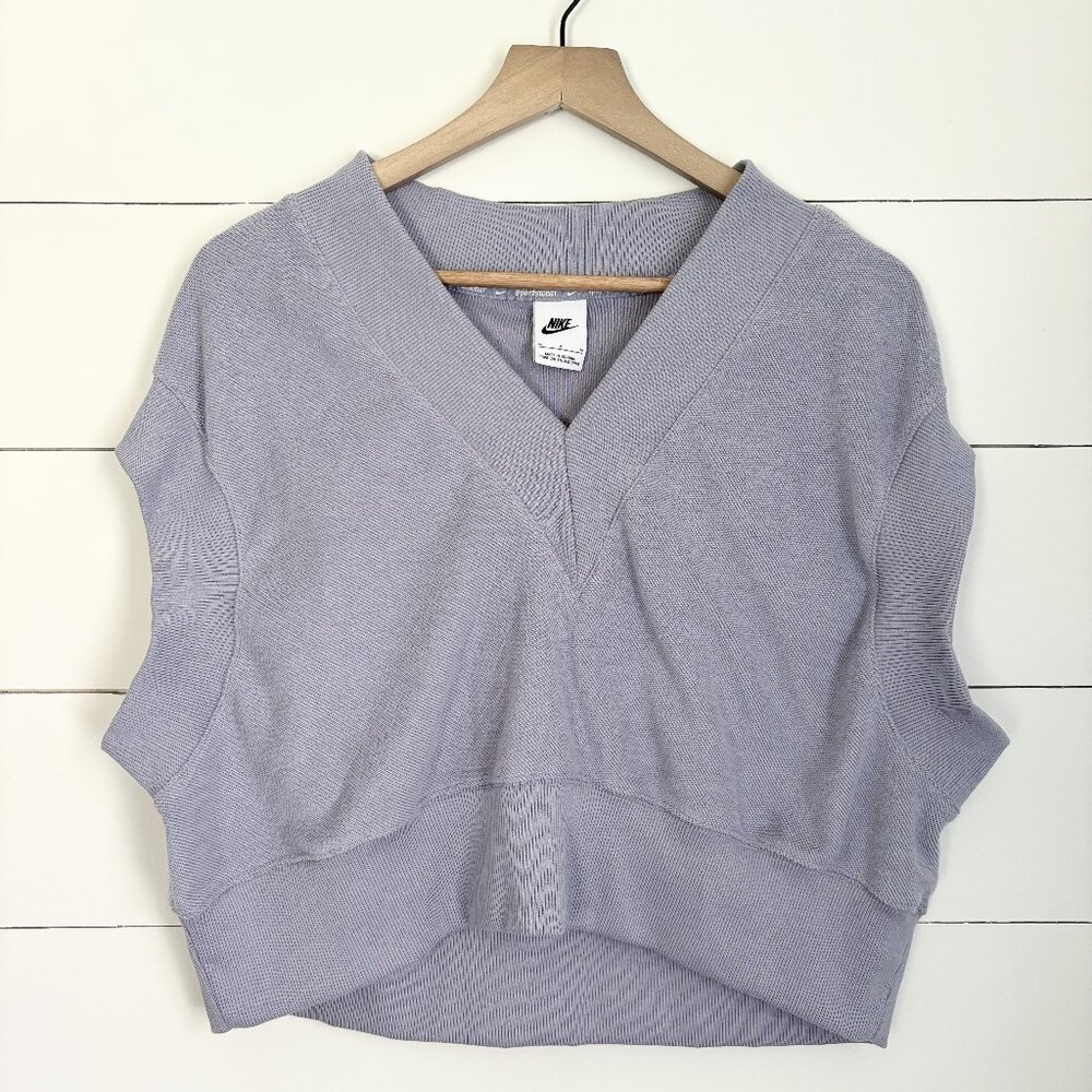 Nike women's oversized cropped lavender cotton v neck top Size Medium